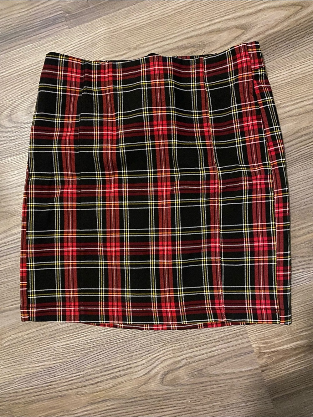 Red Plaid Straight Mini Skirt